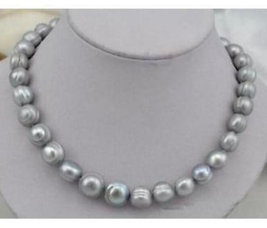 Elegant 11-12mm Natural South Sea Gray Pearl Necklace 18inch 14K Gold Clasp