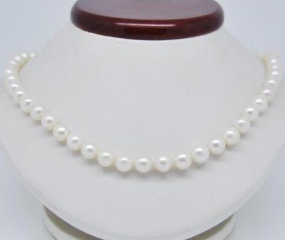 8-9mm Natural South Seas White Pearl Necklace 18inch 925 Silver Clasp