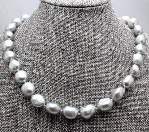 18INCH 11-12MM SOUTH SEA BAROQUE GREY PEARL NECKLACE 925SILVER