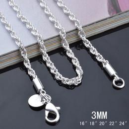 16-24inches NEW Arrive silver jewelry Free shipping 925 Sterling Silver pretty cute fashion charm 3MM rope chain necklace jewelry