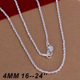 Hot Selling 925 sterling silver 4MM Twist ROPE CHAIN Necklace 16inch/18inch/20inch/22inch/24inch 10pcs Free Shipping