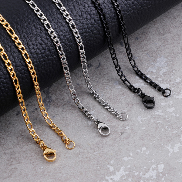 450*3mm 18inch Figaro Chain Long Stainless Steel Gold/Silver/Black Trendy Necklaces Hip Hop Wholesale Jewelry 2018