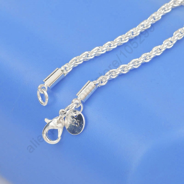 3mm Width Pure 925 Sterling Silver Charm Rope Necklace Chains Jewelry With Good Quality Lobster Clasps Set 16-24Inches 10pcs