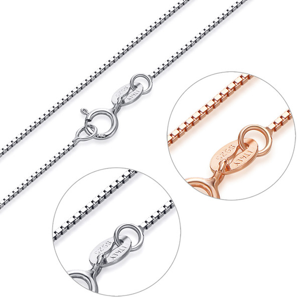 Women Authentic 925 Sterling Silver Box Chain Necklace 1 mm/0.8 mm/0.65 mm width5PCS