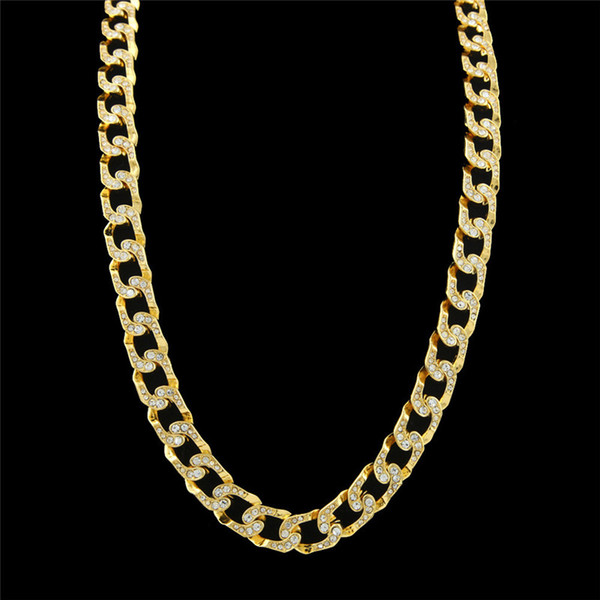 High Quality Miami Full Crystal Chain 30inch Silver Gold Hip Hop Fashion Accessories Full of Rhinestone Cuban Necklace
