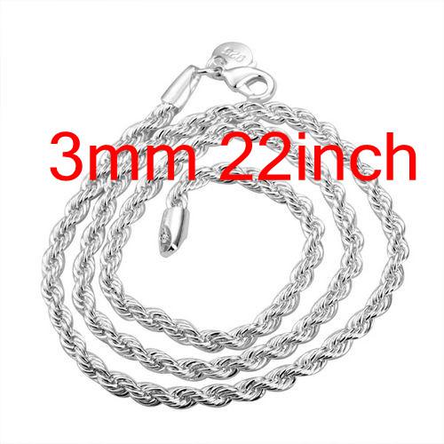 Hot Sale 30pcs 925 Silver Men's Chains Necklaces , Hot Trendy Fashion Rope Necklace Good Selling