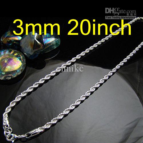 New Design 20pcs 925 Silver Men's Chains Necklaces , Hot Bling Fashion Rope Necklace Free Shipping