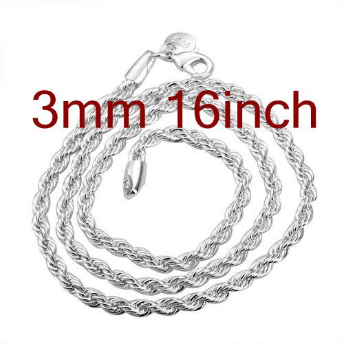 20pcs 925 Silver Men's Chains Necklaces , New Bling Fashion Jewelry Rope Necklace Free Shipping