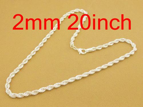 Sun shine 15pcs 925 Silver Chains Necklaces ,Fashion Jewelry Rope Men's Necklace Free Shipping 2mm 20inch