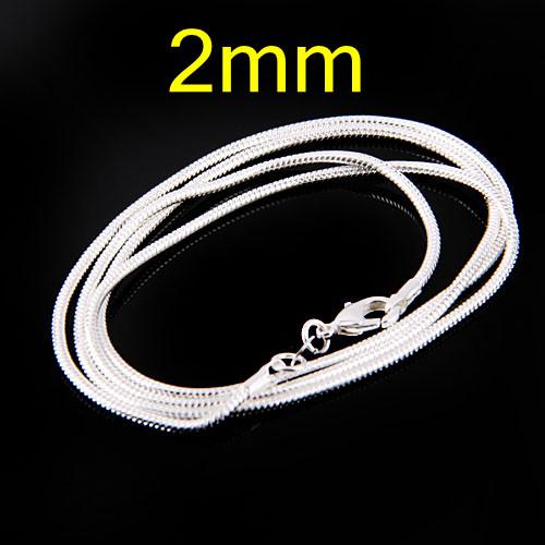 Wholesale Fesh 925 Silver Chains Necklaces , 2mm 16inch~24inch Mixed Snake Necklaces /Chains 50pcs