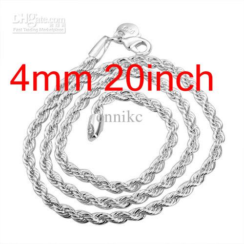 New Design 20pcs 925 Silver Men's Style Rope Chains Necklaces ,Hot Bling Rope Necklace Free Shipping