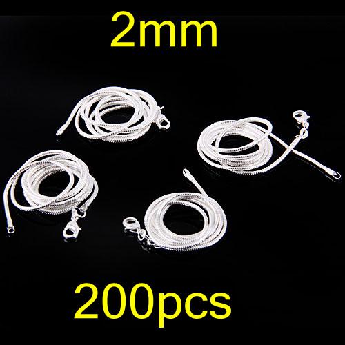 Wholesale 925 Silver Chains Necklaces Jewelry , Width 2mm 16inch~24inch Mixed Size 925 Snake Necklaces /Chains 200pcs