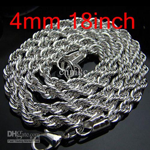 Hot Design 10pcs 925 Silver Men's Style Rope Chains Necklaces , Fashion Rope Necklace Good Selling