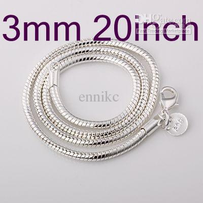 Wholesale 20pcs 925 Silver Snake Necklaces ,New Design Fashion Smooth Chains Necklace Free Shipping