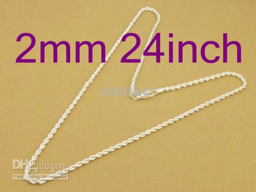 Hot Sale 20pcs 925 Silver Men's Style Chains Necklaces , Fashion Jewelry Rope Necklace Free Shipping