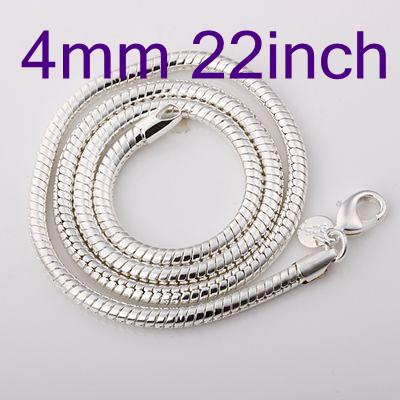 Wholesale 10pcs 925 Silver Snake Necklaces , Fashion Smooth Man's Snake Necklace Jewelry Free Shipping 4mm 22inch