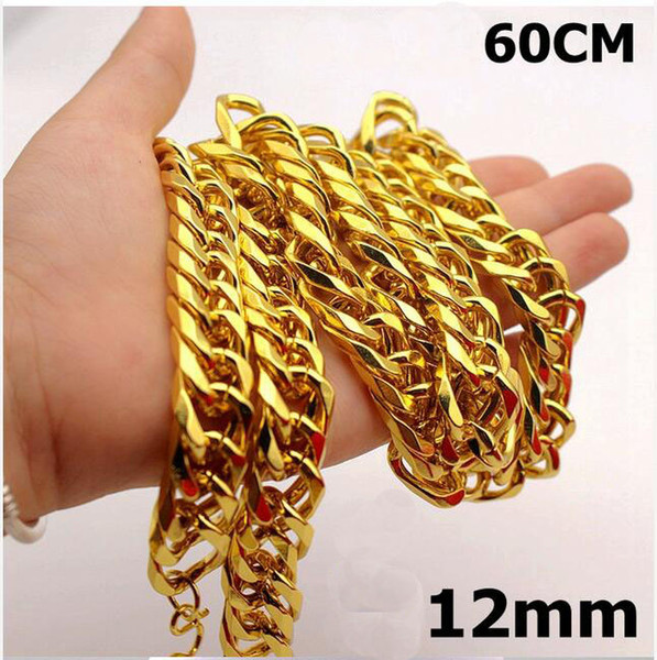 New Big Yellow Solid Gold Filled Cuban Chain Necklace Thick Men's Jewelry Women's Cool for dad boyfriend birthday gift B1