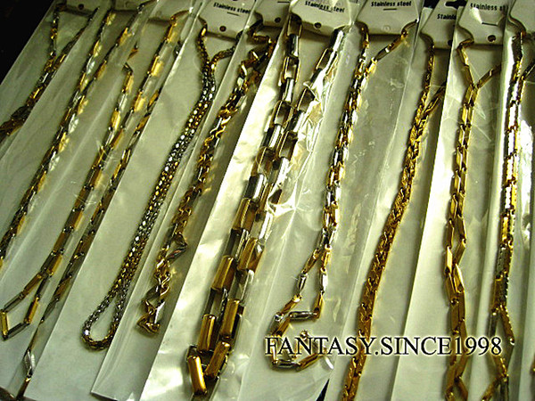 New 10 Pieces Mix Lots Men's High Quality Gold Plating Stainless Steel Fashion Chain Jewelry Necklaces Wholesale