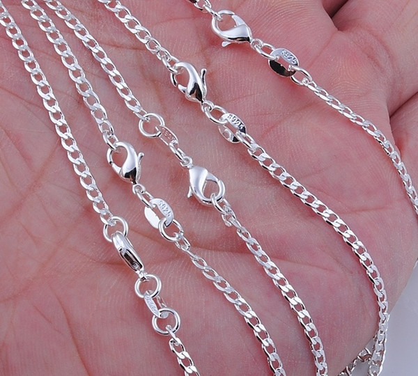 20pcs Good Gift 925 Sterling Silver 1MM Flat Curb Chain Necklace Men's Necklace 16