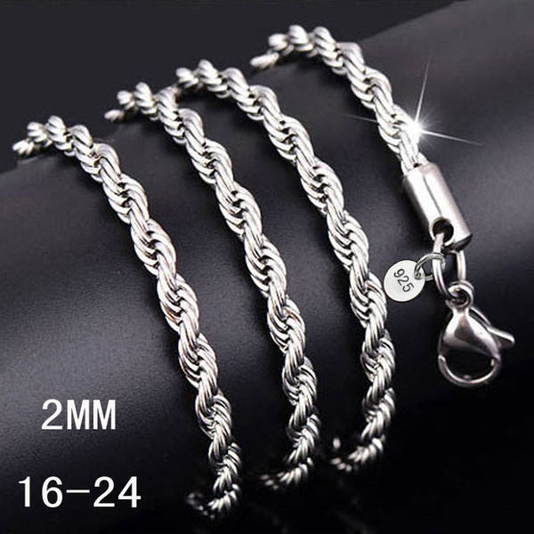 Chain Necklace Jewelry for Women 925 Silver Necklace Silver Plated Chain 2mm Rope Chain 16-24 Inch