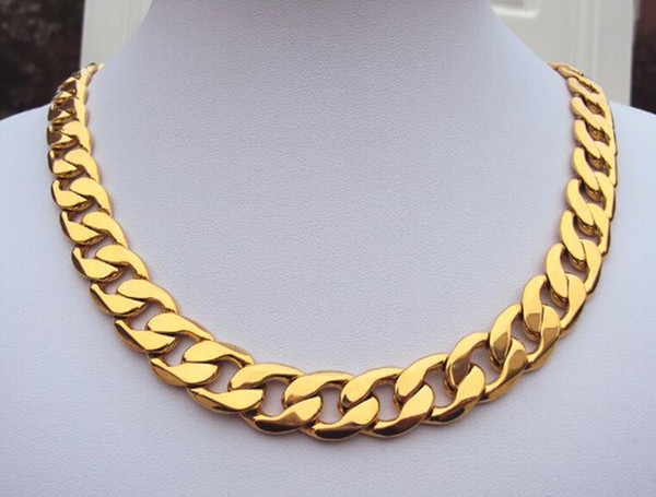 FINE YELLOW GOLD JEWELRY weighty Heavy! 108g 24k GF Stamp Real Yellow Solid Gold 23.6 Men's Necklace 12MM Curb Chain 600mm Jewelry mint-mar