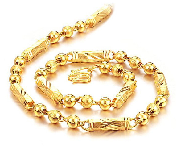 Wholesale - real fine 24k yellow gold filled necklace length : 55cm, width : 5mm, weight : 45g, Men's Necklace free shipping