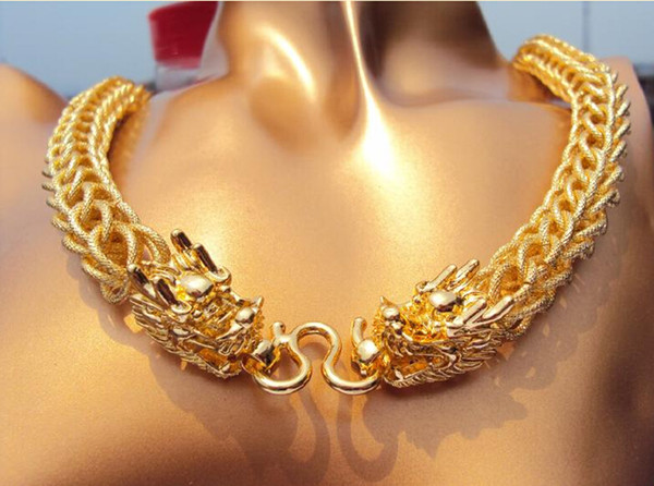 Chunky Thick Chains Necklace Auspicious Dragon Pendant Fine Gold Bizarre New German super high quality, real gold plating Heavy HOT