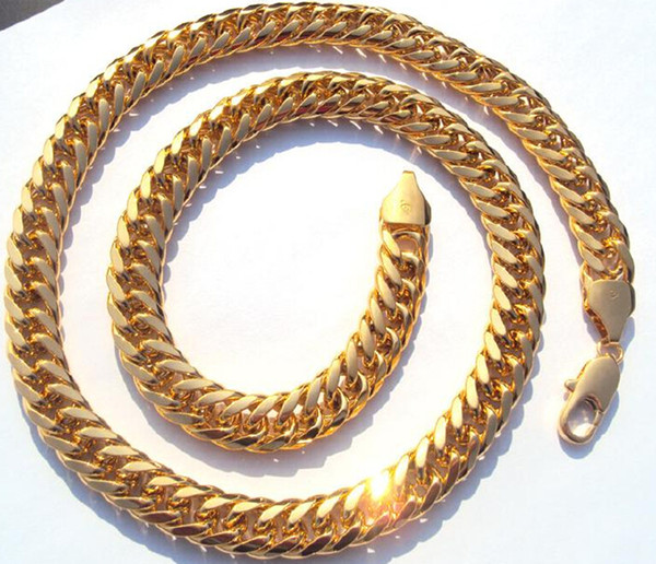 FUNE HEAVY MENS 24K SOLID GOLD FINISH THICK MIAMI CUBAN LINK NECKLACE CHAIN