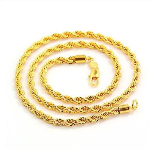 Fast Free shipping simple fashion, men's 18K gold necklace explosion models 23.6 twisted rope knotted link chain jewelry