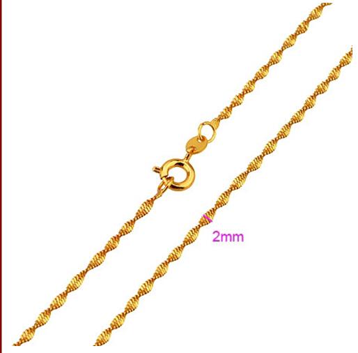 FINE YELLOW GOLD JEWELRY Free shipping fashion simple ladies 18K yellow gold GF wave 2 mm thin cable necklace is 450mm