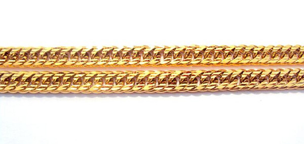 Fast Free shipping fine Yellow Gold jewelry 24K Gold GF Men two-sided antiskid Cuban Link Curb Chain Necklace W button