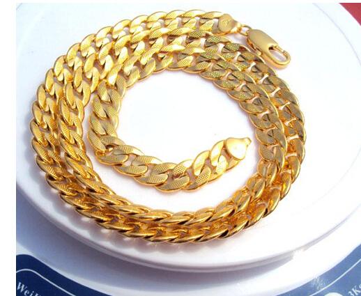 Wholesale - 24K Solid Gold two-sided sequence sand Cuban Link Chain Necklace 23.6inch 100% real gold, not solid not money