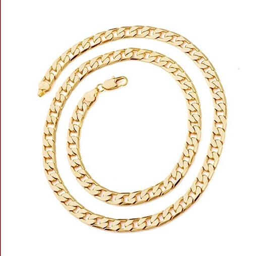 FINE YELLOW GOLD JEWELRY free shipping Splendid men 24k yellow gold necklace solid chain 23.6inch