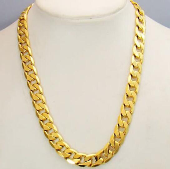 FINE YELLOW GOLD JEWELRY Heavy! Free shipping Classic mens 18k real yellow solid gold chain necklace 23.6inch