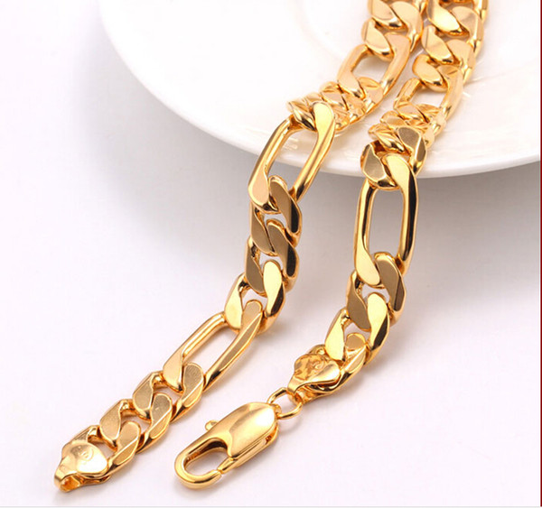 FINE YELLOW GOLD JEWELRY fashion simple men's 18K 100% solid gold flat Cuba plated curb link chain necklace real heavy Nickel free, not alle