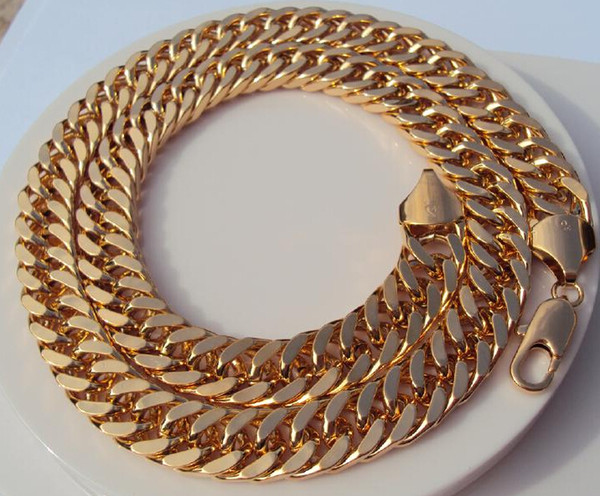 FINE YELLOW GOLD JEWELRY Heavy 18K Yellow Gold Double Curb Chain Mens Huge Necklace 9mm wide thick