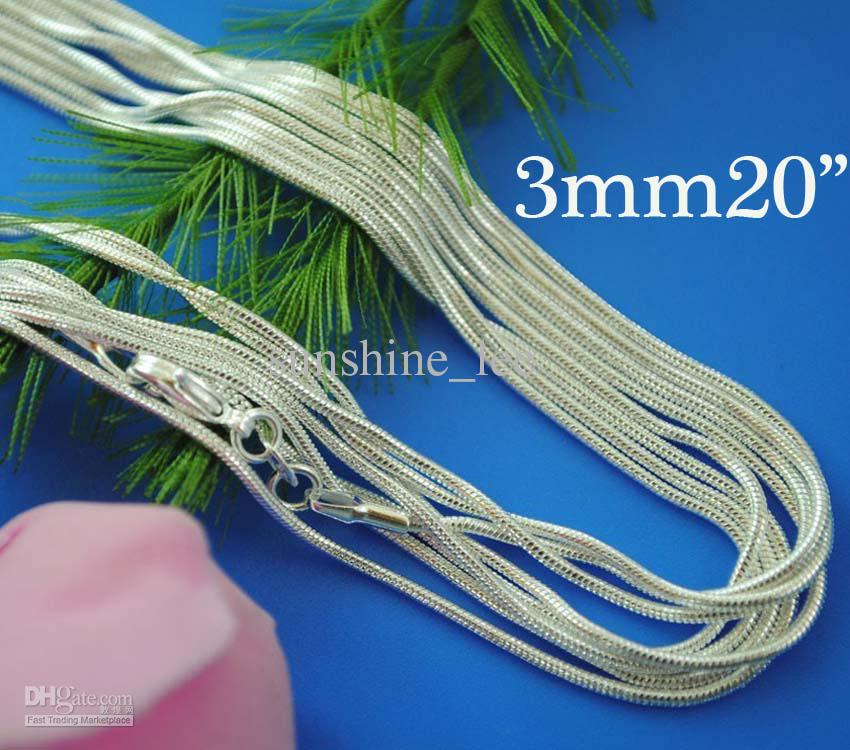 Popular Jewelry 5pcs 925 Silver Snake Chain Necklace 3mm 20inch/51cm Hotting sale