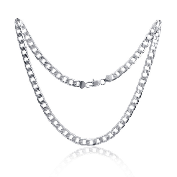 Top Quality 925 Silver 8MM Oblate Curb Chains Men's Necklace Cool Men's Jewelry 20-24inch 3 sizes