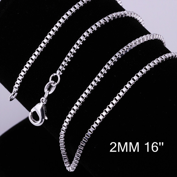 Fashion 925 Sterling Silver Chains Necklace 2mm Box Chain Necklace 16inch/18inch/20inch/22inch/24inch Necklace Jewelry