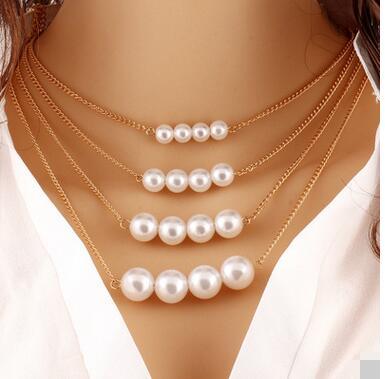 Fashion New Multilayer Imitation Pearl Metal Necklace High-grade Jewelry Party Weeding For Women