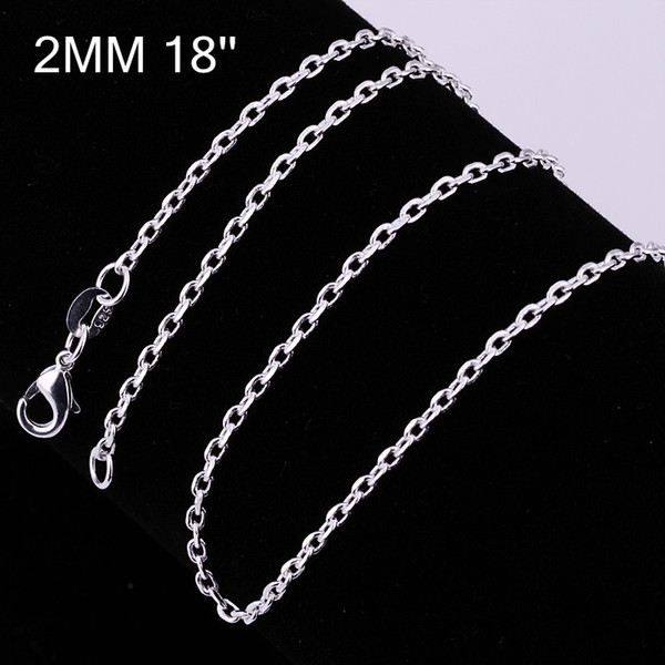 Fashion 925 Sterling Silver Chains Necklace 2mm Square Chain Necklace 16inch/18inch/20inch/22inch/24inch mixed size