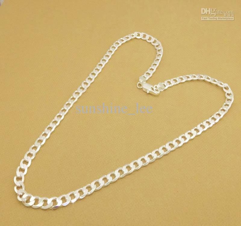 New Fashion Men's Jewelry 925 Silver 4mm Men's Curb Chain Necklac 26inch-30inch 10pcs/lot