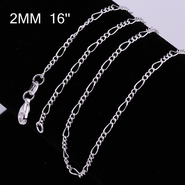 Fashion 925 Sterling Silver Chains Necklace 2mm Figaro Chain Necklace 16inch/18inch/20inch/22inch/24inch mix size