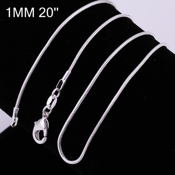 High Quality 925 Sterling Silver Chains Necklace 1mm Snanke Chain Necklace 16inch/18inch/20inch/22inch/24inch 50pcs