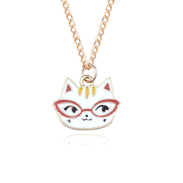 Fashion Cartoon Cat Necklace for women Cute Female Animal Pet Cat Pendant White Short Necklace Jewelry Free Shipping