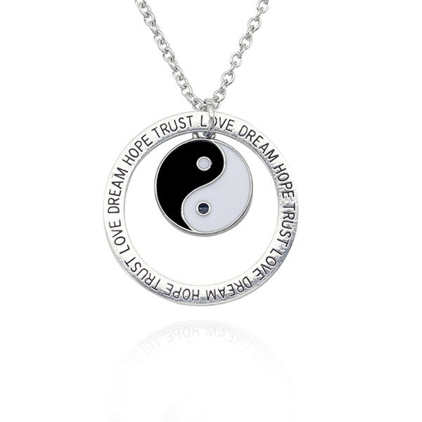 Fashion Simple Gossip Necklace For Women Silver Zinc Alloy Chinese Style Black And White Tai Chi Gossip Pendant Jewelry Gift