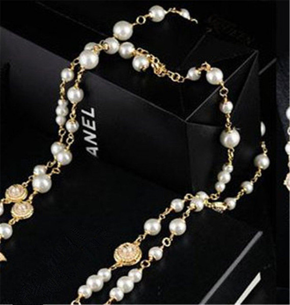 Pearl Chain Necklace Fashion Diamond Necklaces Famous Design Pearl Letter Necklaces Fine Chains Jewelry with Box Lover Gift