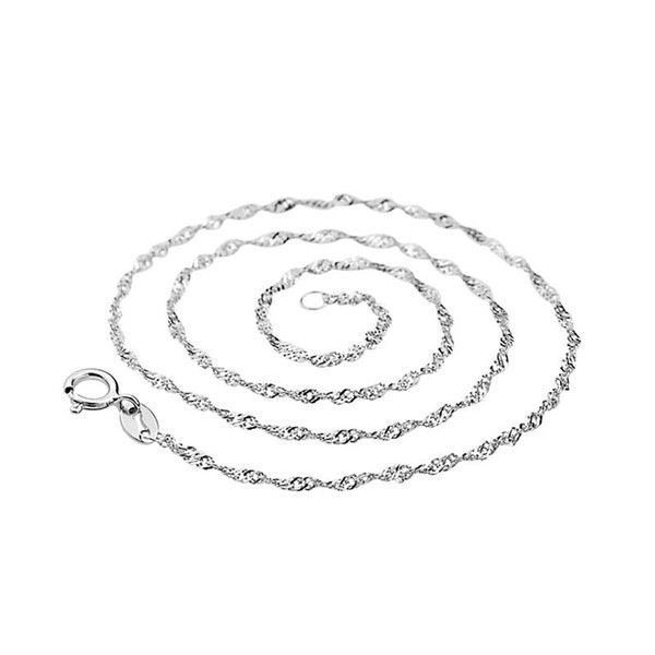 minmum order 1 piece high quality white rhodium plated real 925 sterling silver water wave chain 18 inch 16 inch silver chain