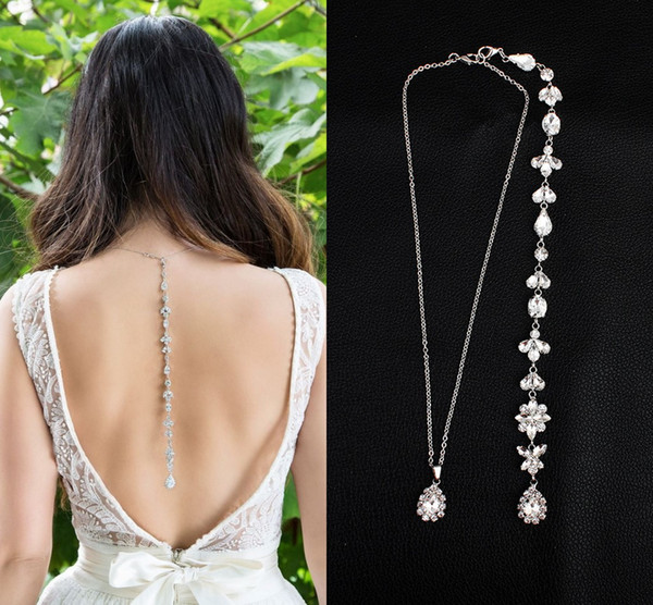 Swarovski CZ Crystal Backdrop Necklace Wedding Jewelry Backless Necklace Brides Bridesmaid Backdrop Necklaces Pendant Bridal Nacknaces
