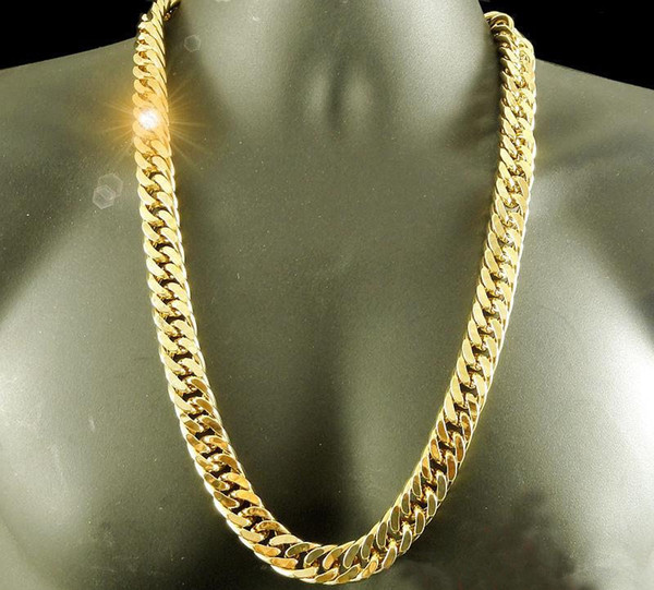 24K Real YELLOW Men Necklace High Quality Gold Thick Chains Necklaces Luxury Hip Hop Necklaces Fine Jewelry Dad Boyfriend Birthday Gift